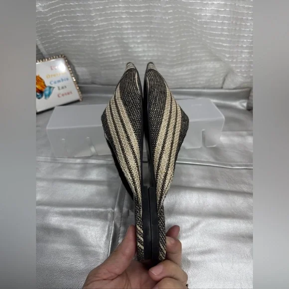 (Z1) Zara women's flat mules, size 39/8 US, ivory black, with shiny stripes - Picture 11 of 13